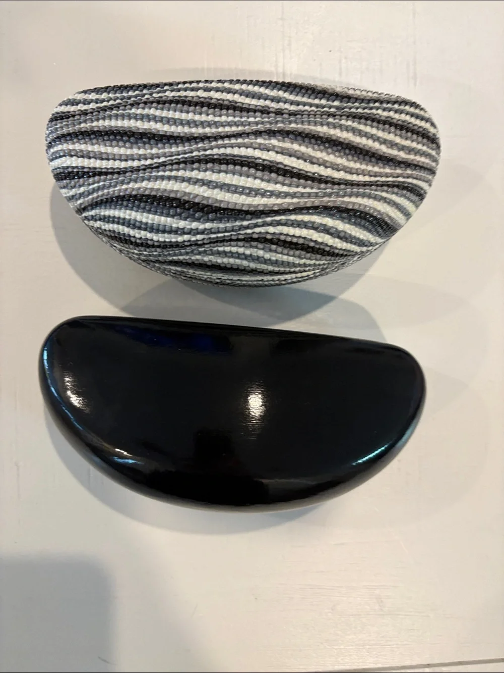 Striped Black & White Hard Shell Sunglass Case + Glossy Black Case
